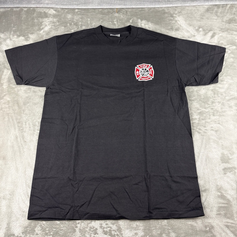 Collectible Vintage Oneita Firefighter T Shirt Large Black Maltese Cross Back